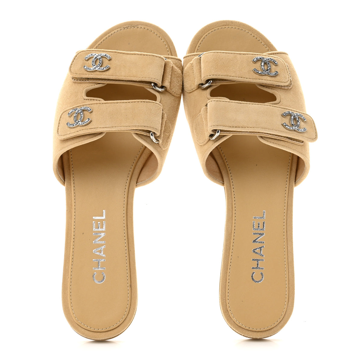 Chanel Suede Kidskin Velcro Mules 38 Beige 2 of 10