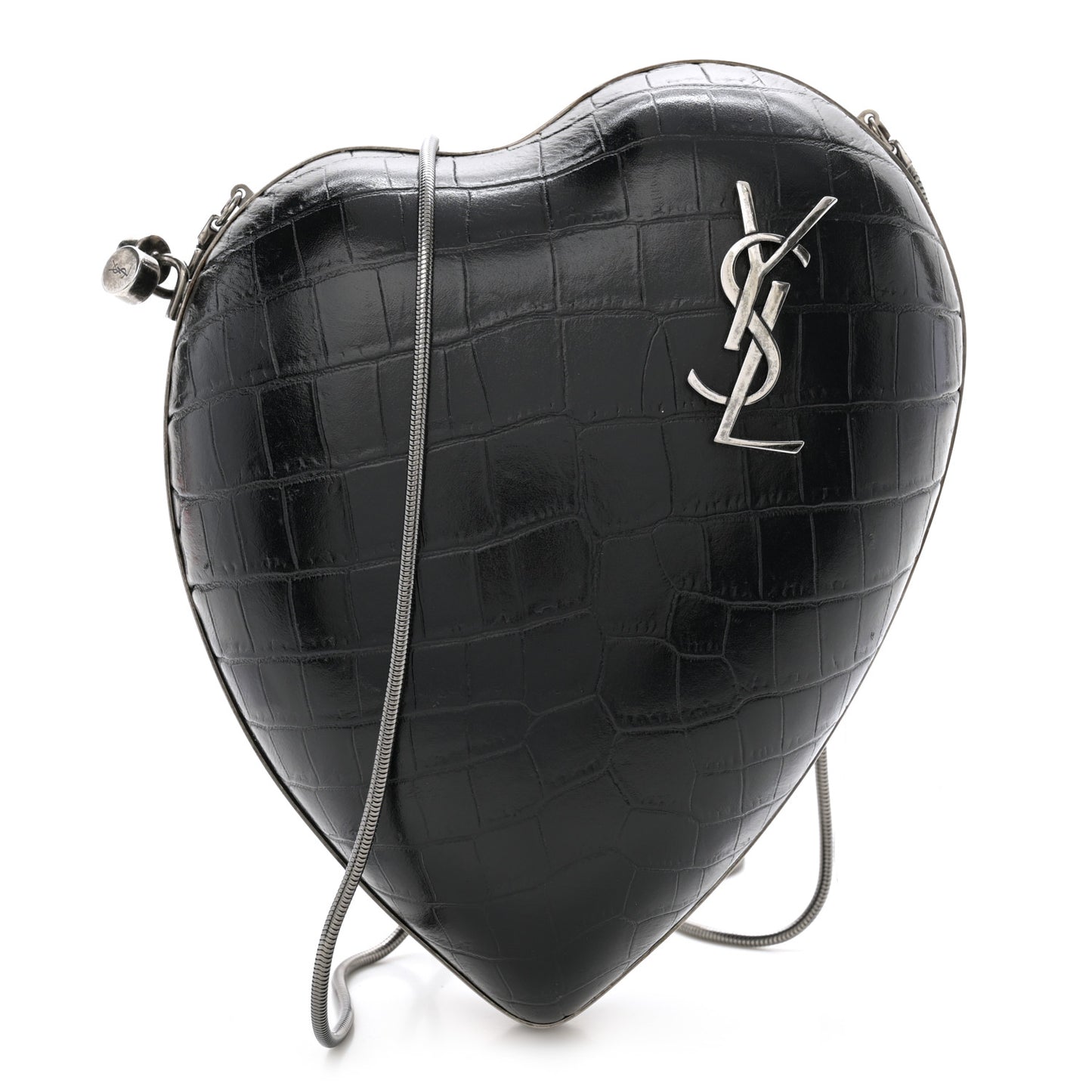 Calfskin Crocodile Embossed Monogram Love Box Bag Black