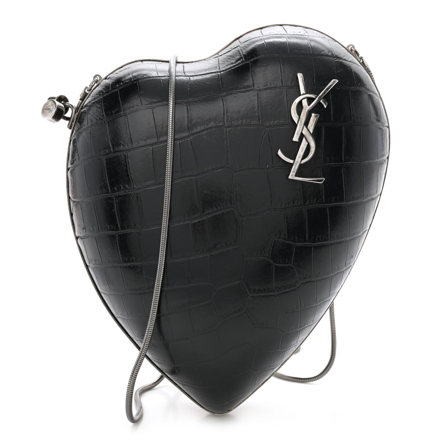 Saint Laurent Calfskin Crocodile Embossed Monogram Love Box Bag Black 1 of 9