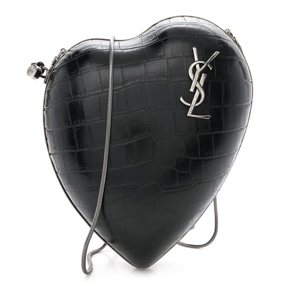 Saint Laurent Calfskin Crocodile Embossed Monogram Love Box Bag Black 1 of 9