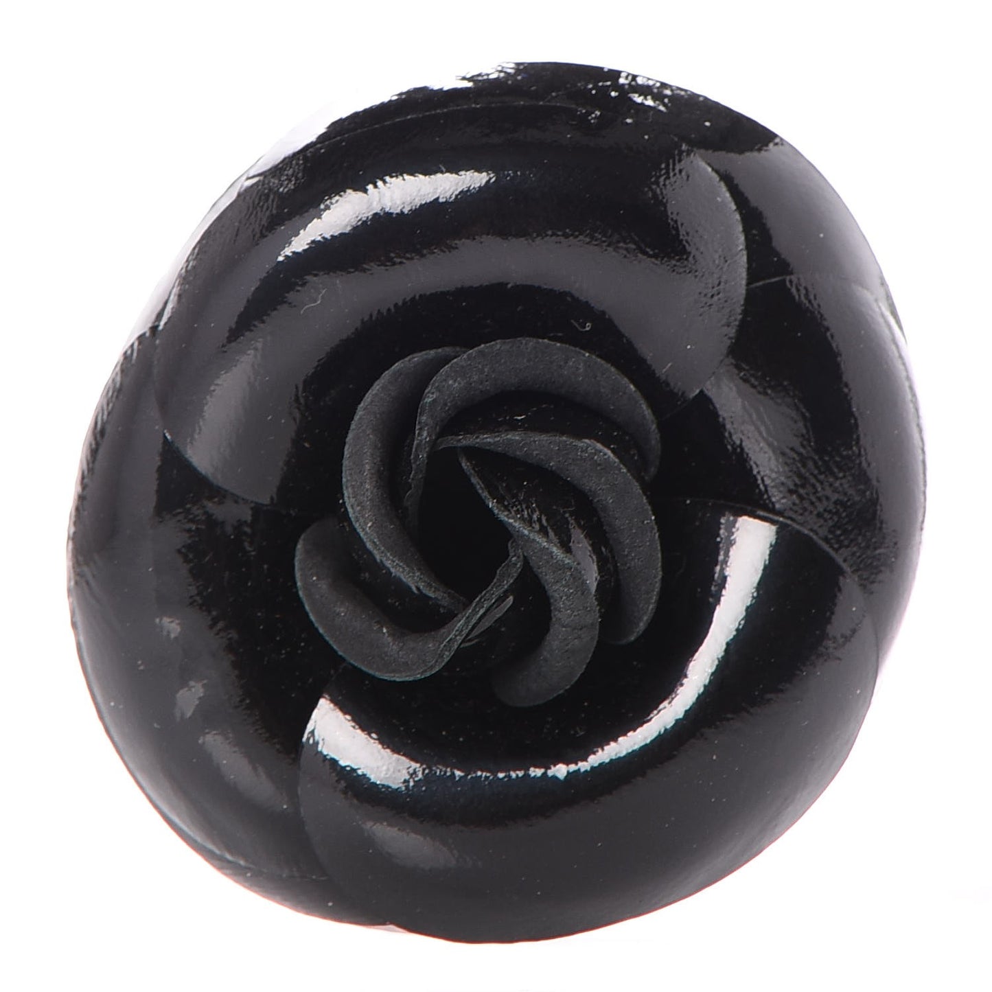 Patent Leather Camellia Pin Brooch Black