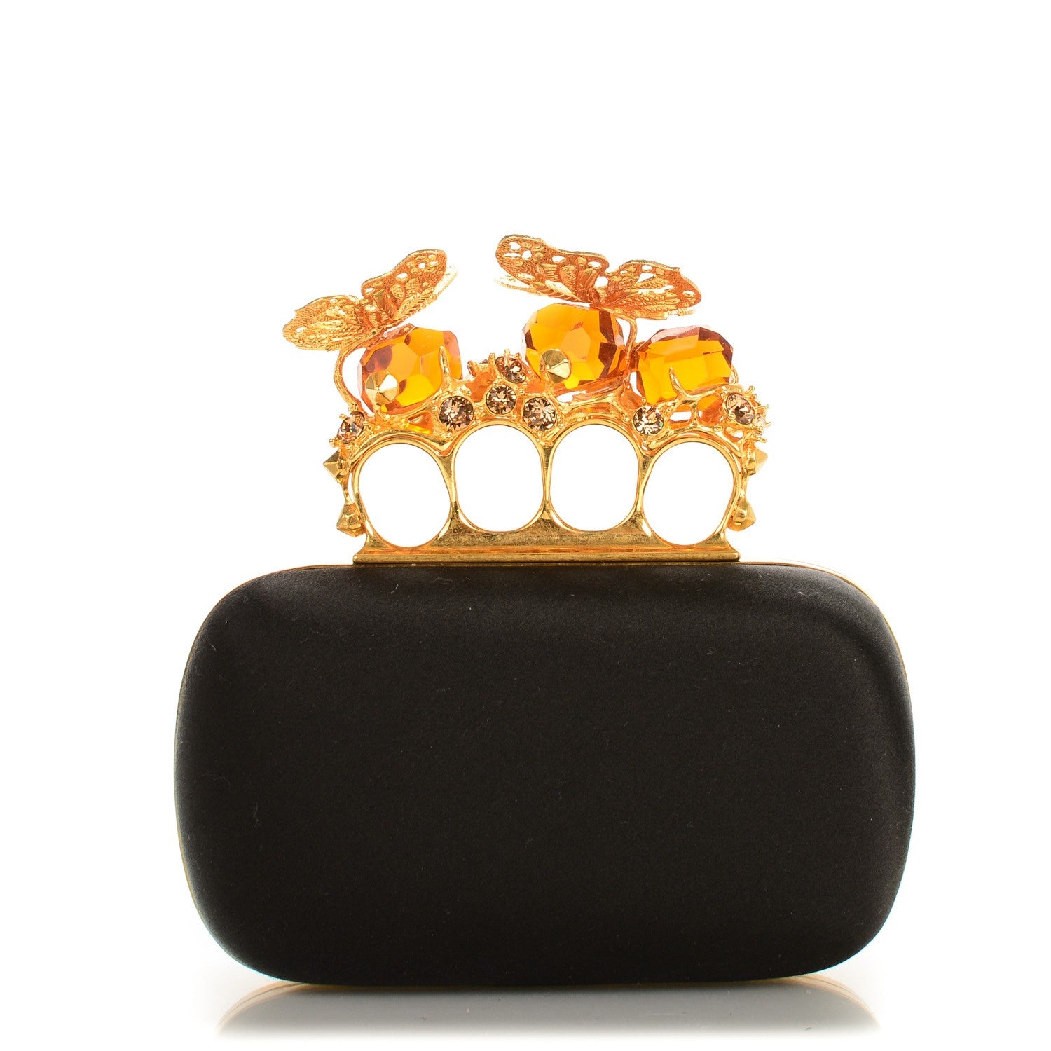 Alexander McQueen Satin Butterfly Knuckle Duster Box Clutch Black 1 of 8