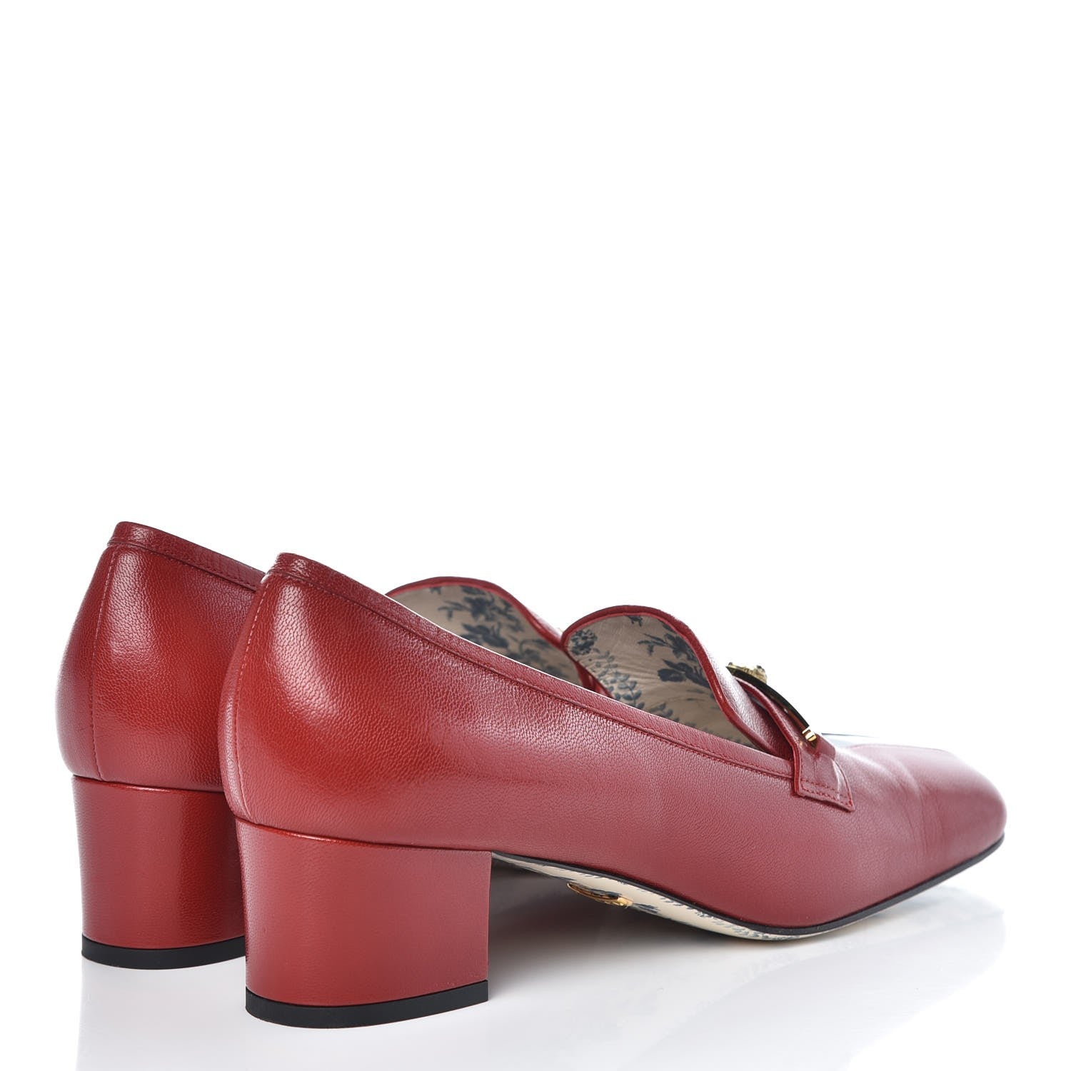 Gucci Goatskin Feline Ginger Loafer Pumps 40.5 Hibiscus Red Blue 4 of 9
