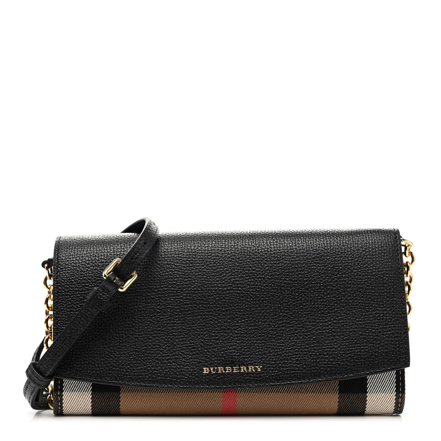 Grainy Calfskin House Check Henley Wallet On Chain Black