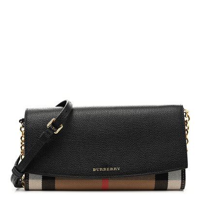 Burberry Grainy Calfskin House Check Henley Wallet On Chain Black 1 of 8