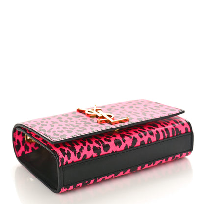 Saint Laurent SAINT LAURENT Calfskin Leopard Small Monogram Kate Satchel Pink Black 4 of 8