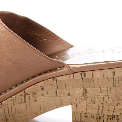 Chanel Calfskin Cork Cap Toe CC Clogs 41 Beige Burgundy 12 of 14