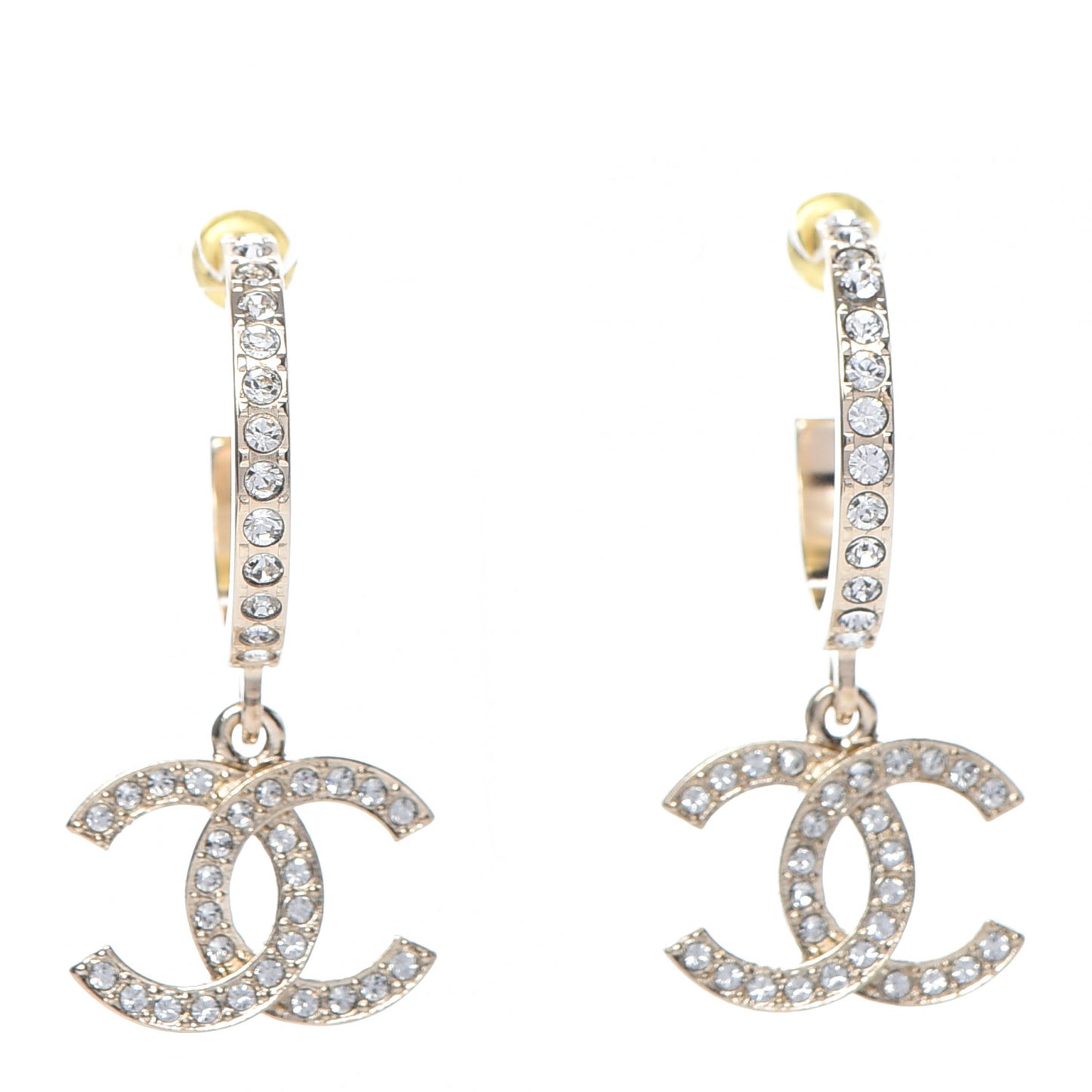 Crystal Lock Symbols CC Hoop Drop Earrings Gold
