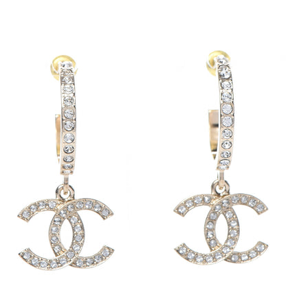 Chanel Crystal Lock Symbols CC Hoop Drop Earrings Gold 1 of 5