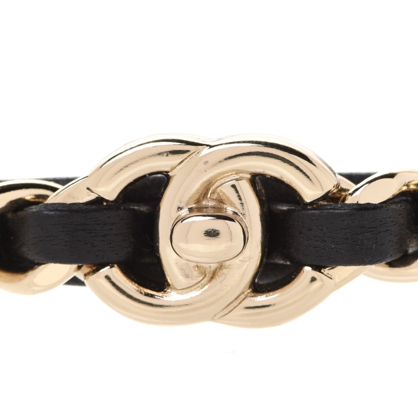 Metal Lambskin CC Turnlock Chain Headband Gold Black