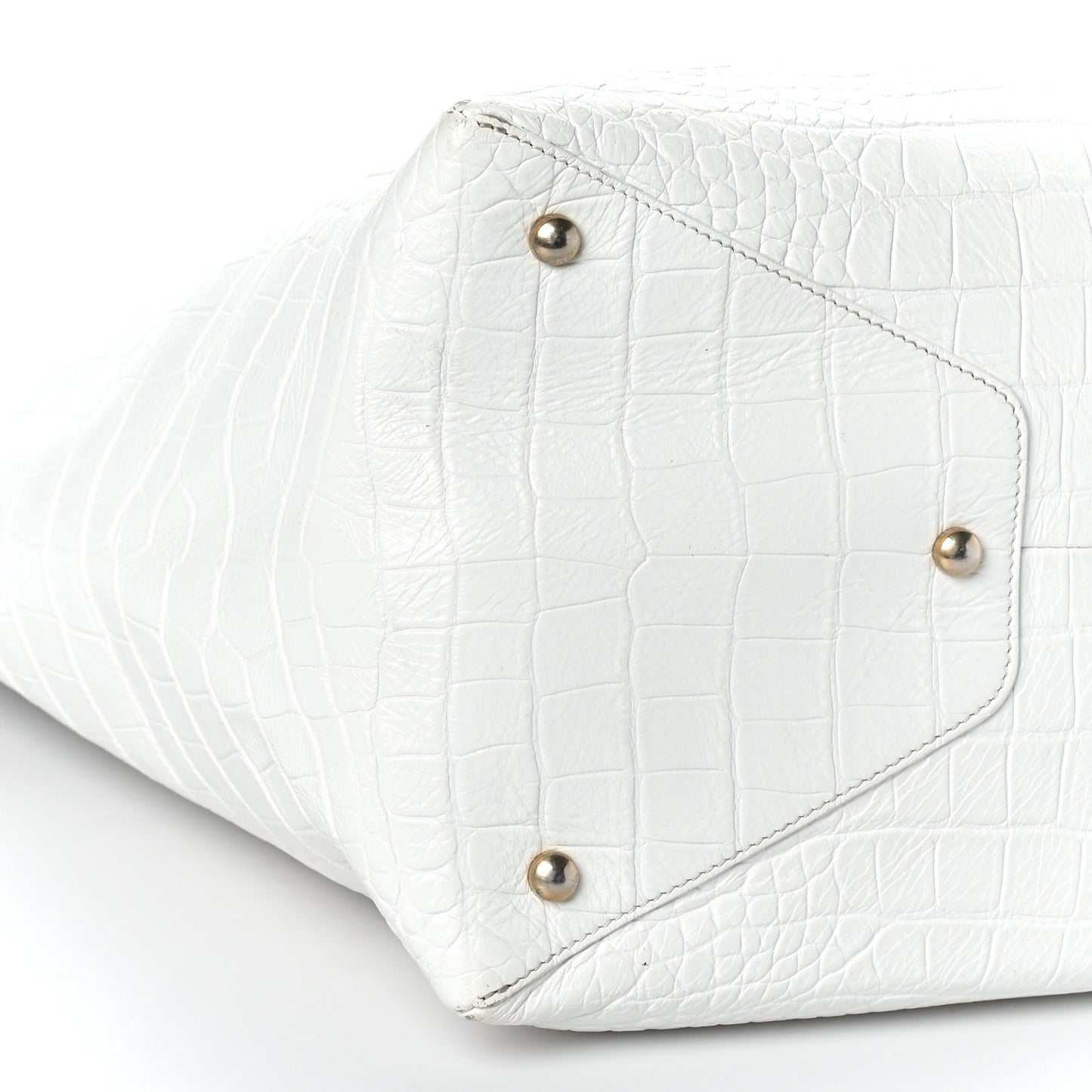 Calfskin Crocodile Embossed Large Cocodile Shopping Tote White