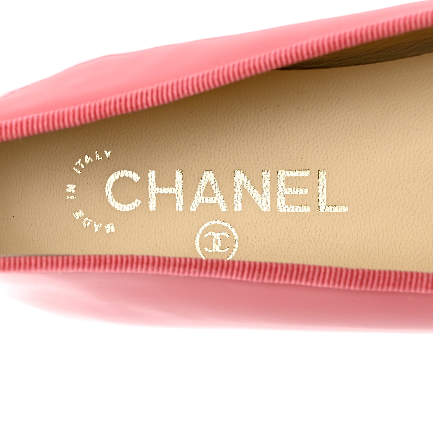 Patent Calfskin CC Cap Toe Ballerina Flats 37.5 Light Pink
