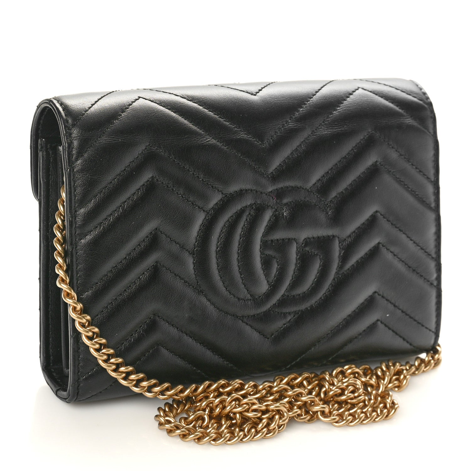 Gucci Calfskin Matelasse GG Marmont Chain Wallet Black 2 of 10