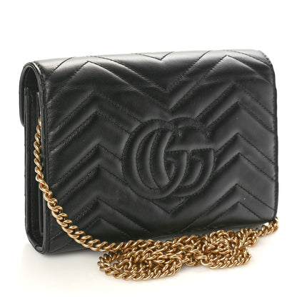 Gucci Calfskin Matelasse GG Marmont Chain Wallet Black 2 of 10