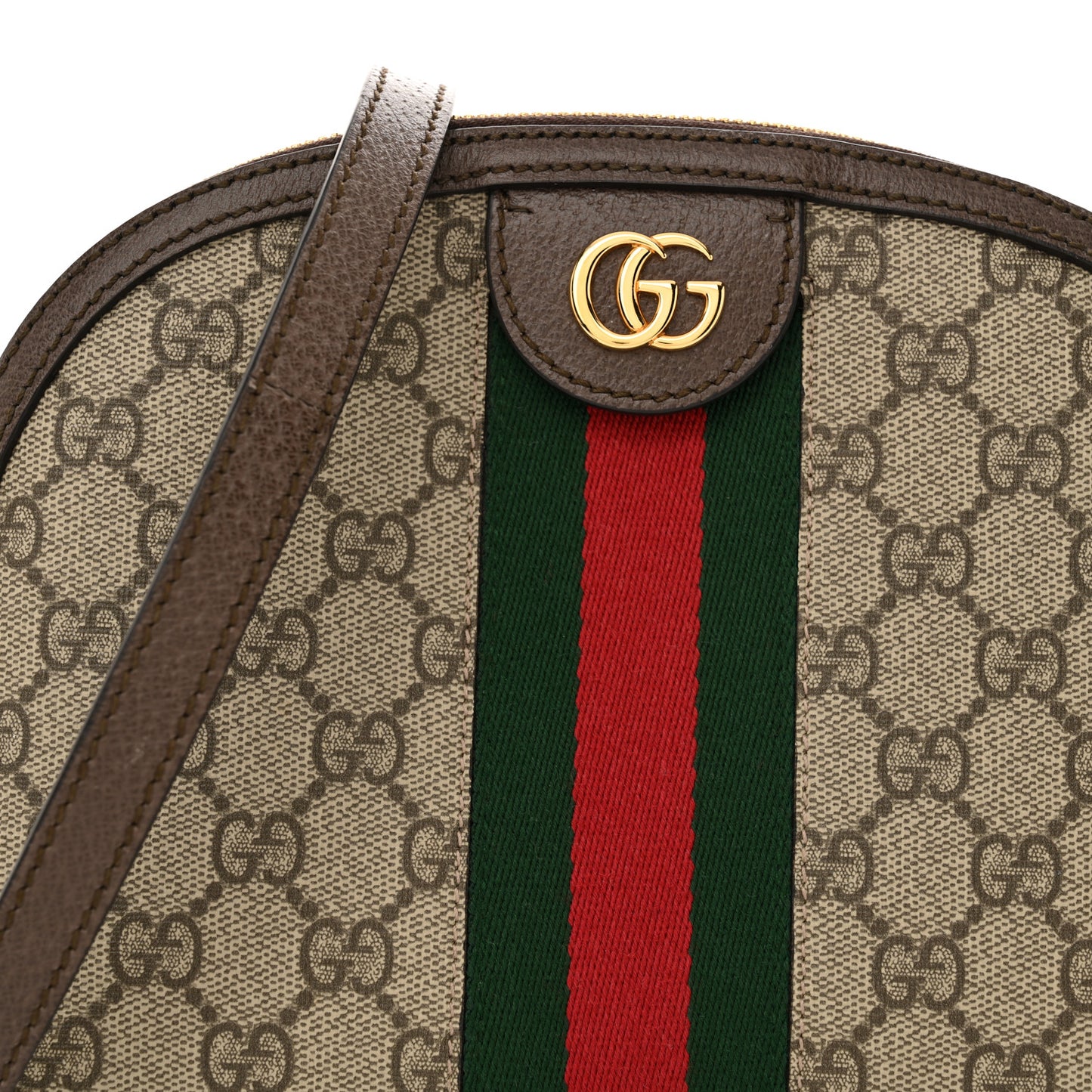 GG Supreme Monogram Textured Dollar Calfskin Web Small Ophidia Dome Shoulder Bag Beige Ebony New Acero