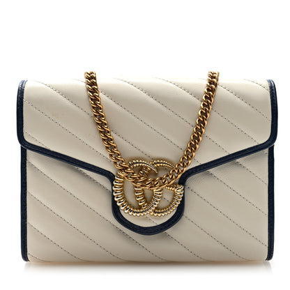 Gucci Vintage Effect Calfskin Matelasse Diagonal Torchon GG Marmont Chain Wallet Mystic White Blue Agata 1 of 9