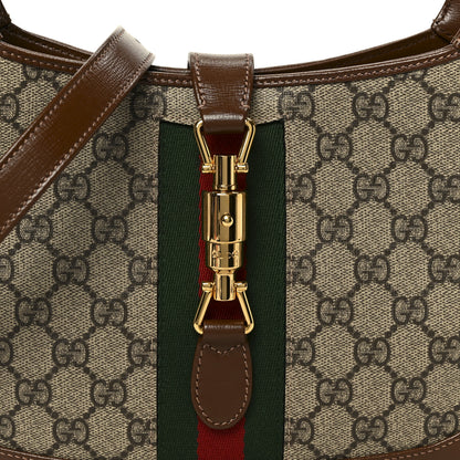 Gucci GG Supreme Monogram Azalea Calfskin Web Small Jackie 1961 Hobo Beige Ebony Brown Sugar 9 of 11