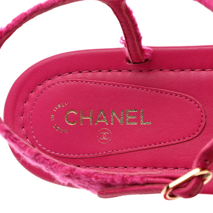 Chanel Cashmere Tweed CC Logo Thong Sandals 40 Fuchsia 6 of 8
