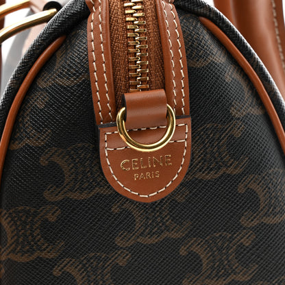 Celine Triomphe Canvas Calfskin Small Boston Bag Tan 6 of 11