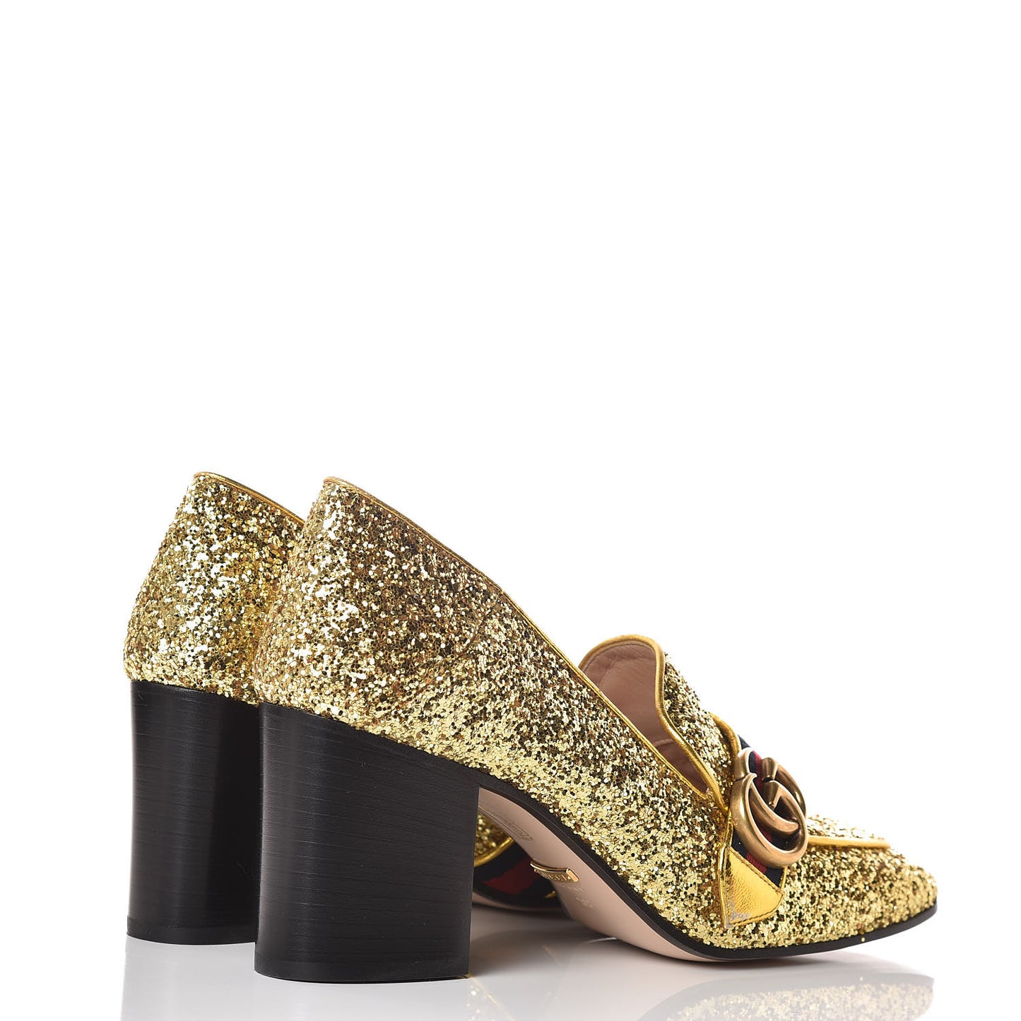 Glitter Nappa Web Peyton 75mm Loafer Pumps 39 Oro Vecchio