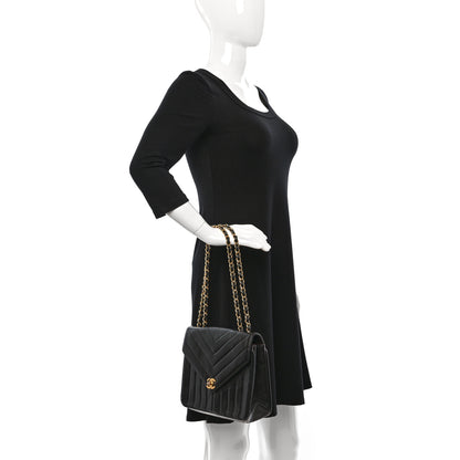 Chanel Lambskin Chevron Quilted Envelope Single Flap Black 2 of 11
