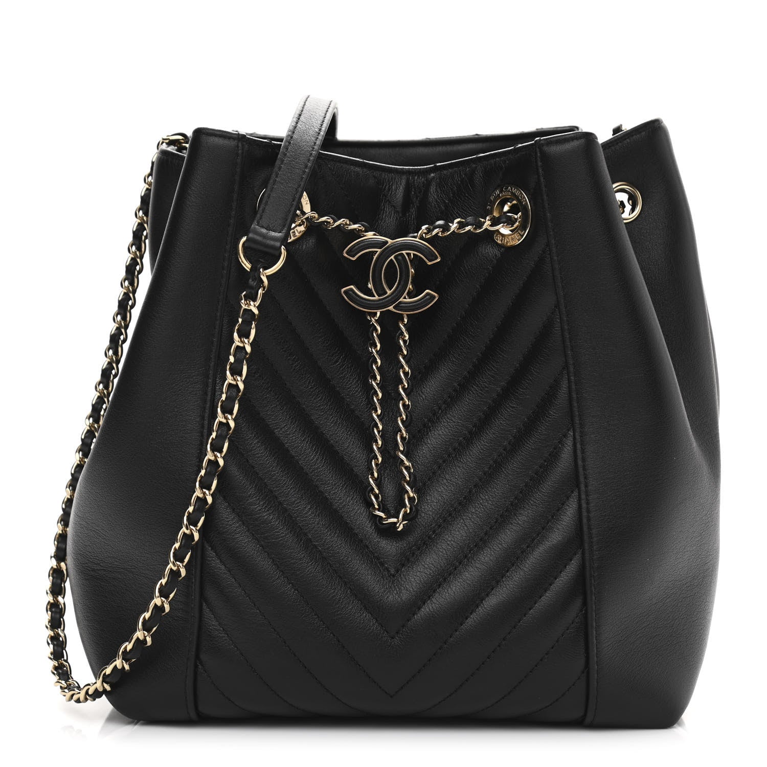 Chanel Calfskin Quilted Daily Chevron Drawstring Bag Black 1 of 10