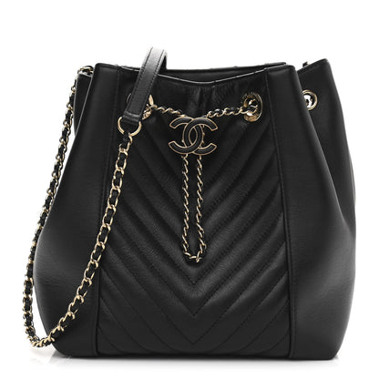 Chanel Calfskin Quilted Daily Chevron Drawstring Bag Black 1 of 10