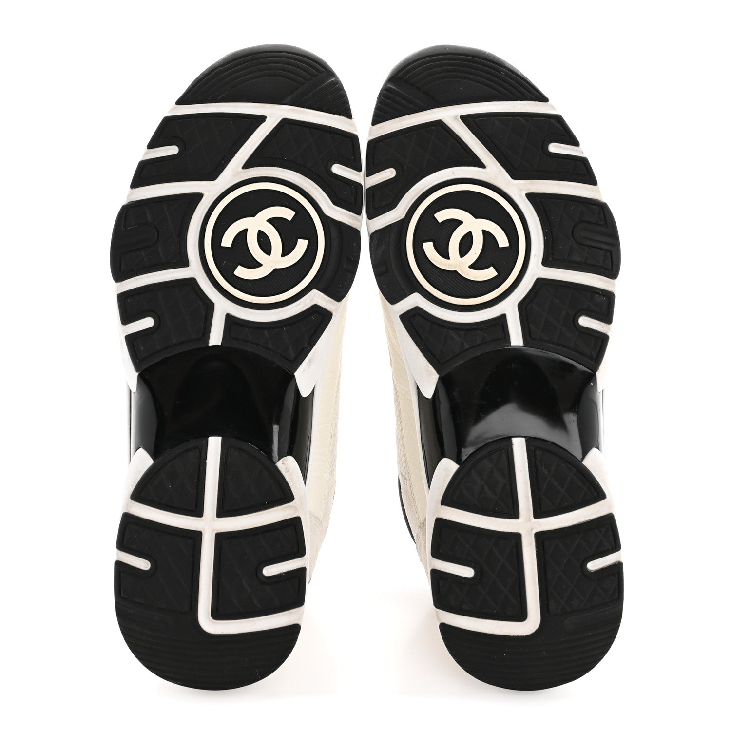 Chanel Mesh Suede Calfskin Grained Calfskin Womens CC Sneakers 38.5 White Black 6 of 10