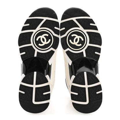 Chanel Mesh Suede Calfskin Grained Calfskin Womens CC Sneakers 38.5 White Black 6 of 10