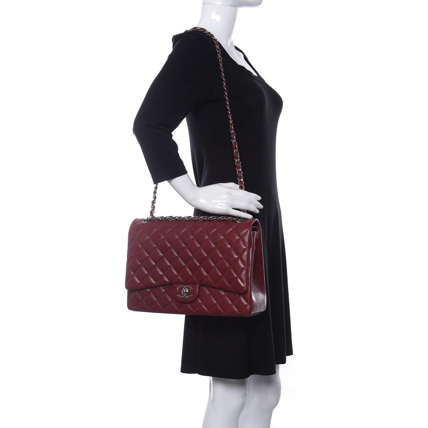 Caviar Quilted Maxi Double Flap Dark Red