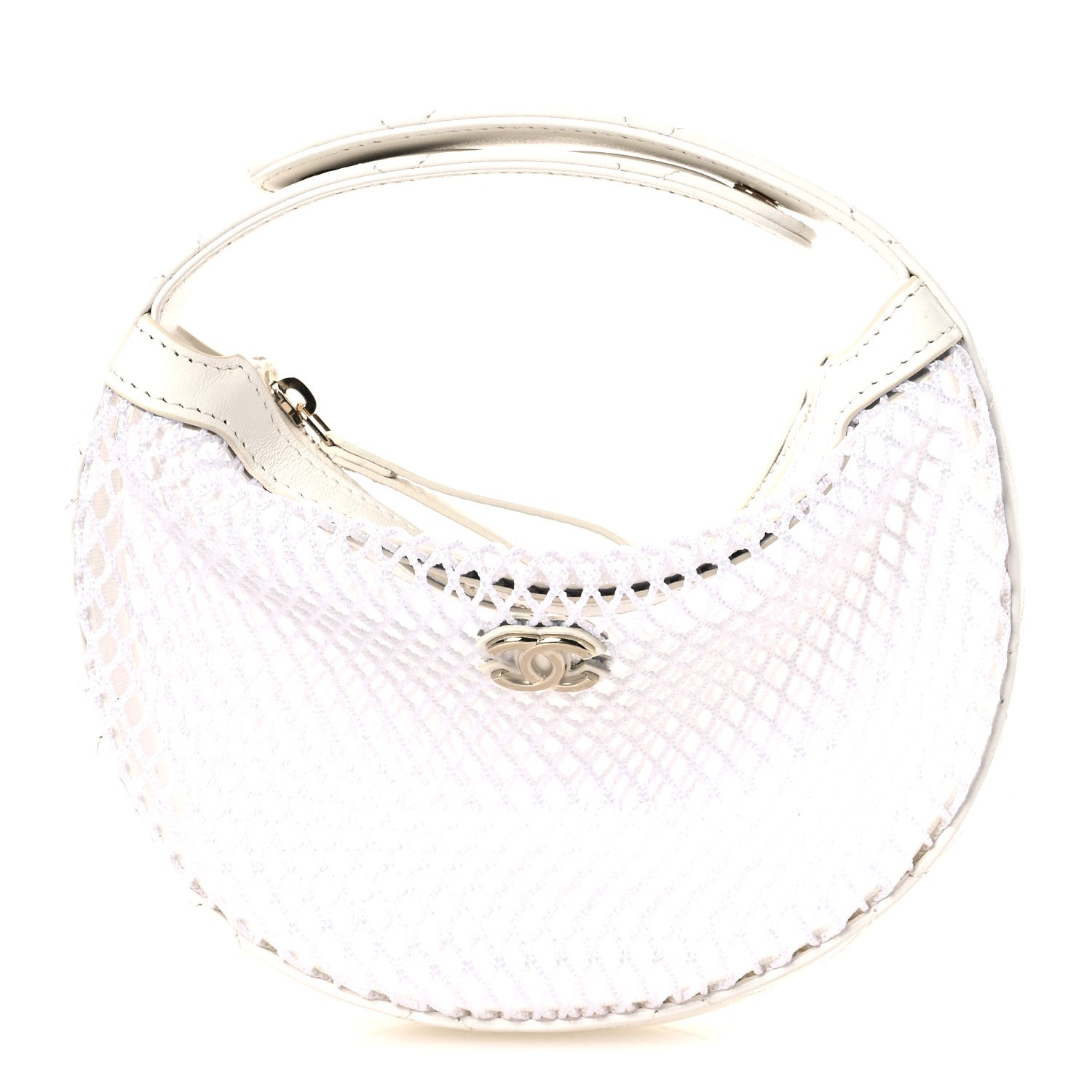 Chanel Mesh Shiny Lambskin Pouch Hobo White 1 of 11