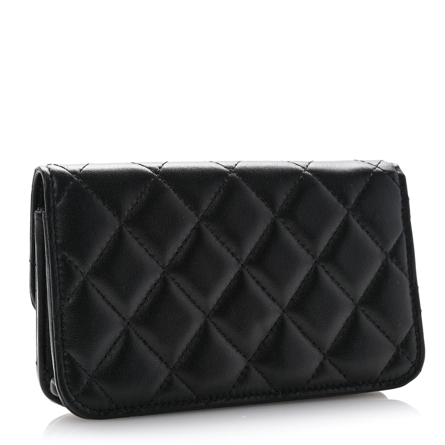 Lambskin Quilted Flap Card Holder With Cuff Black