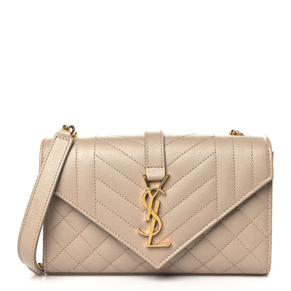 Saint Laurent Grain De Poudre Textured Mixed Matelasse Triquilt Small Monogram Satchel Dark Beige 1 of 8