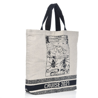 Christian Dior Canvas Print Cruise Tote Ivory Black 3 of 9