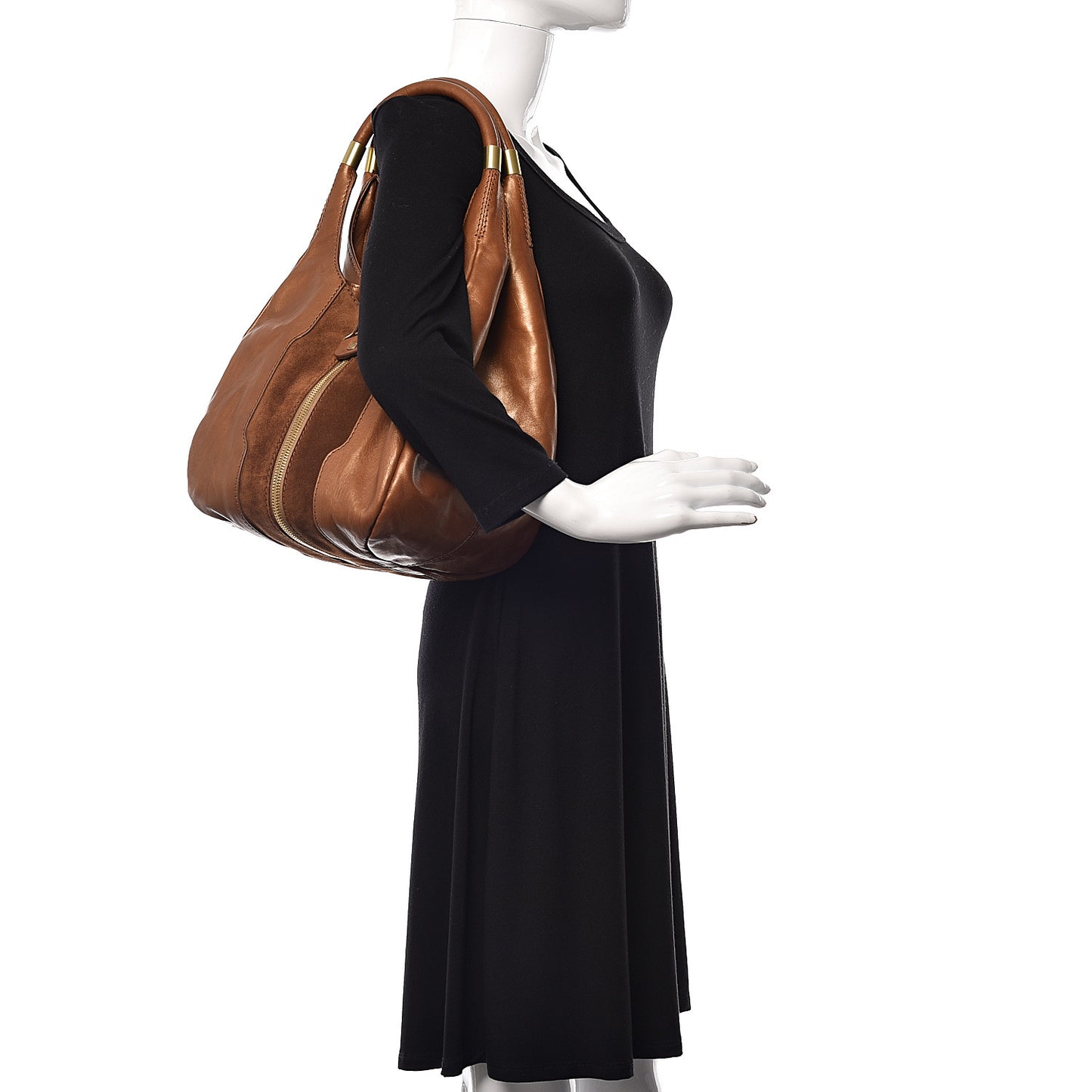 Calfskin Suede Mandah Shoulder Bag Brown