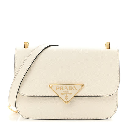 Prada Saffiano Cuir Triangle Embleme Flap Shoulder Bag White 1 of 13