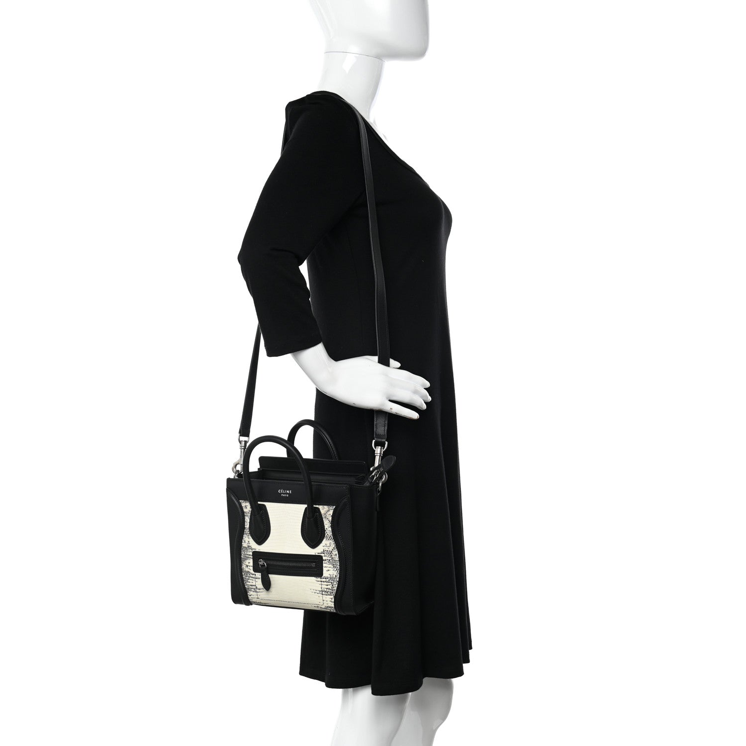 Celine Lizard Smooth Calfskin Nano Luggage Natural Black 2 of 9