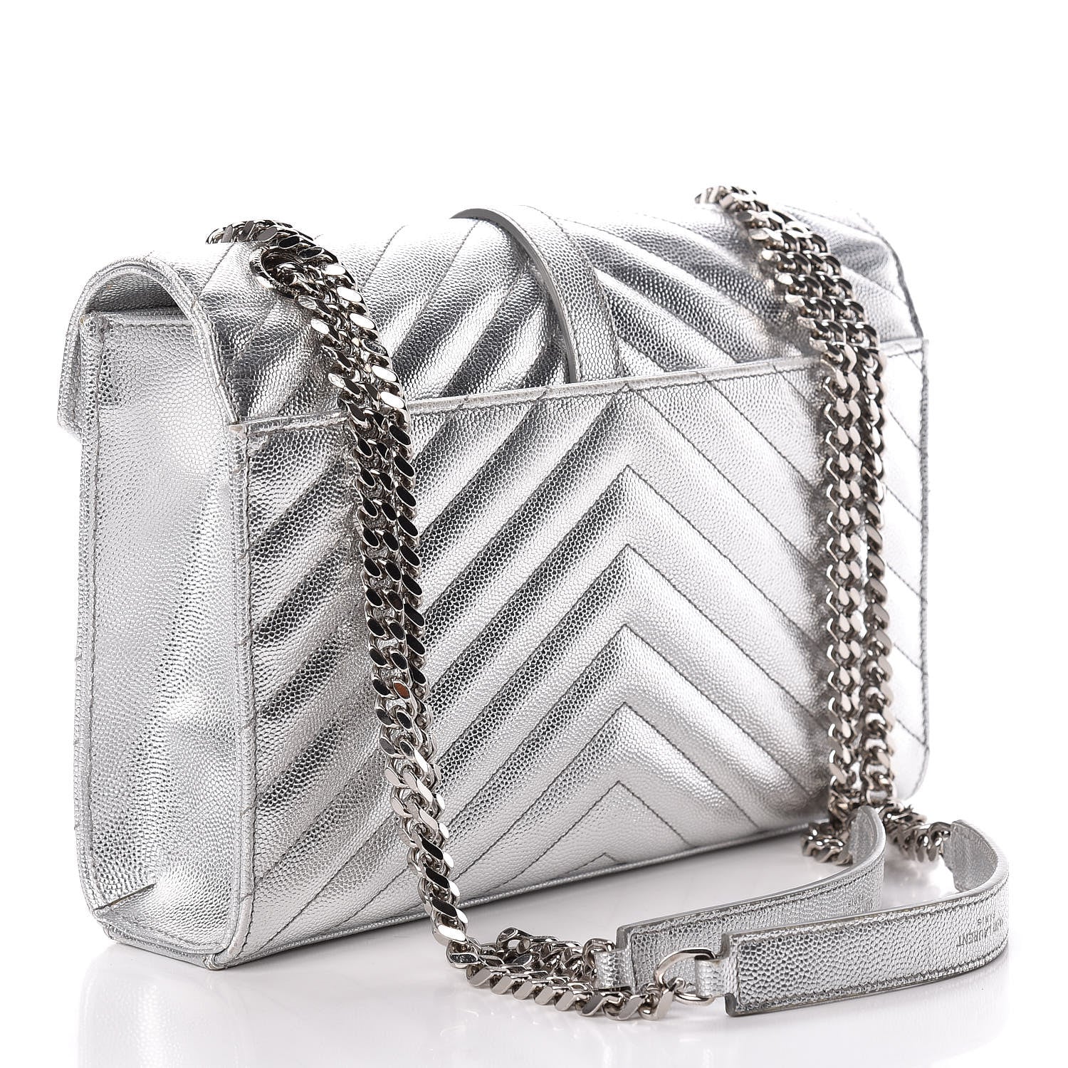 Saint Laurent Metallic Grain De Poudre Matelasse Medium Monogram Satchel Silver 3 of 19