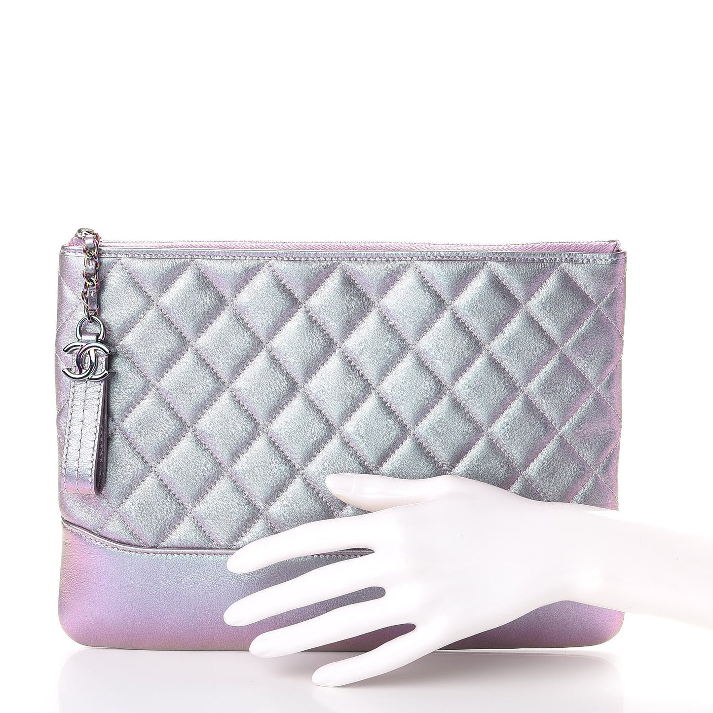 Iridescent Lambskin Quilted Medium Gabrielle Cosmetic Case Light Purple