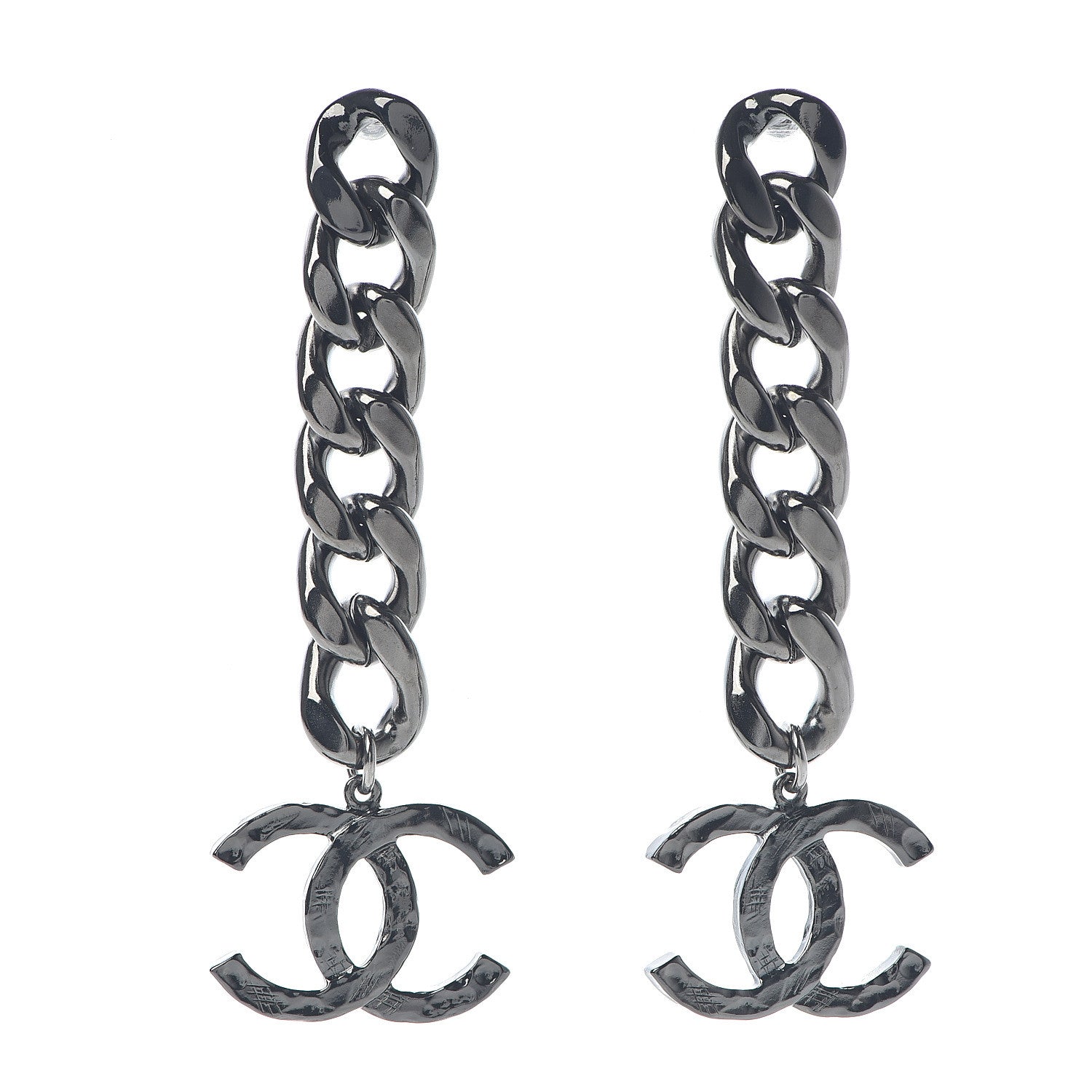 Chanel Metal CC Pick Drop Earrings Ruthenium 1 of 5