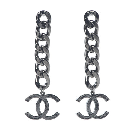 Chanel Metal CC Pick Drop Earrings Ruthenium 1 of 5