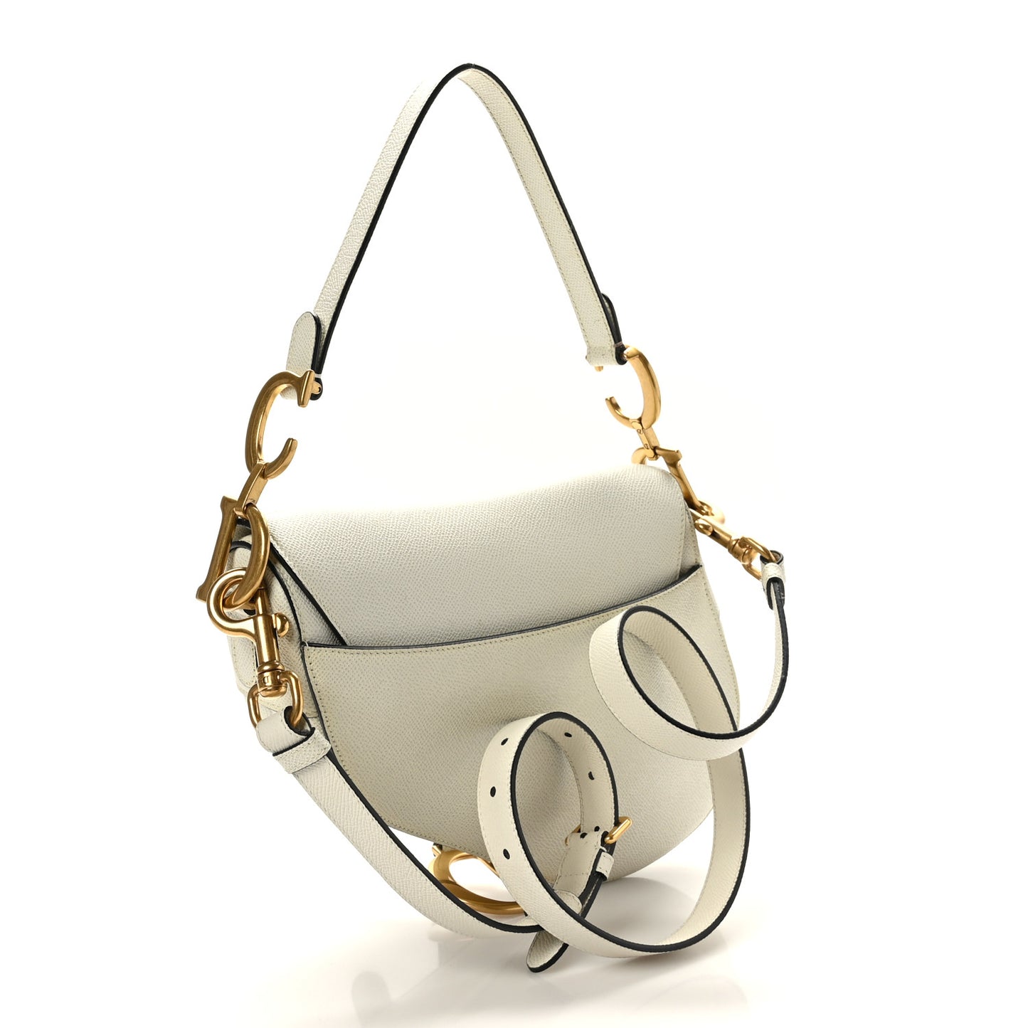 Grained Calfskin Saddle Bag With Strap Latte