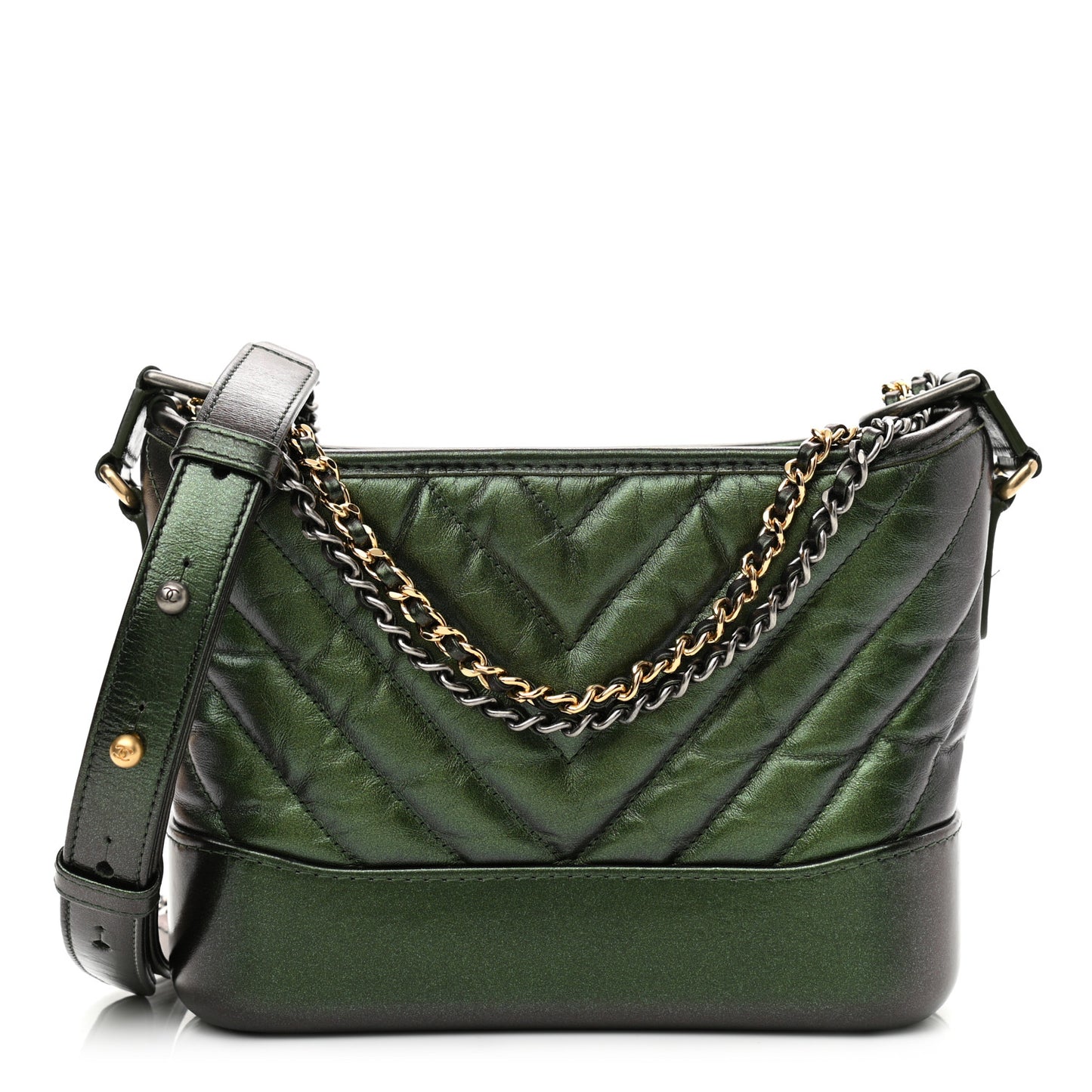 Metallic Calfskin Chevron Quilted Small Gabrielle Hobo Green