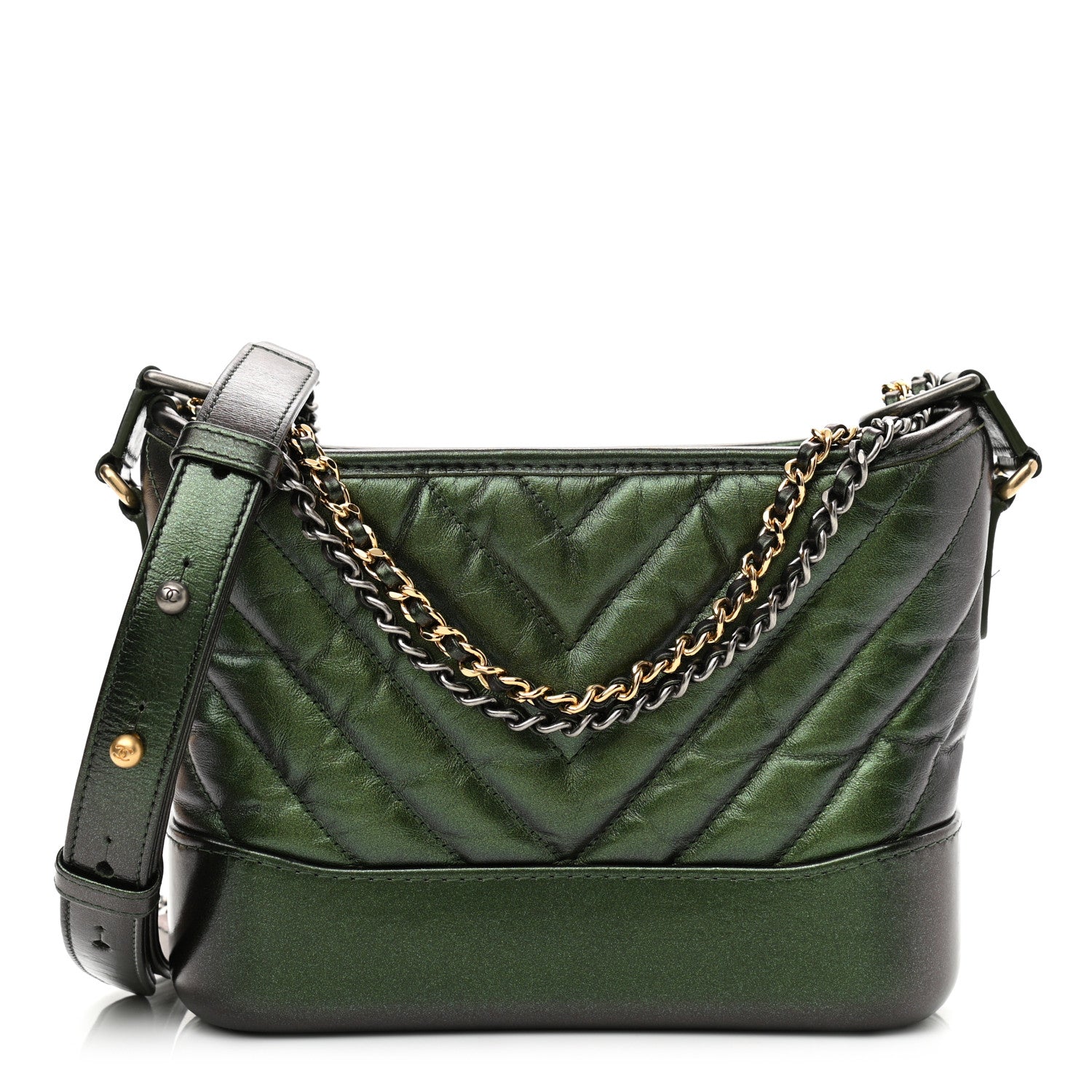 Chanel Metallic Calfskin Chevron Quilted Small Gabrielle Hobo Green 1 of 11