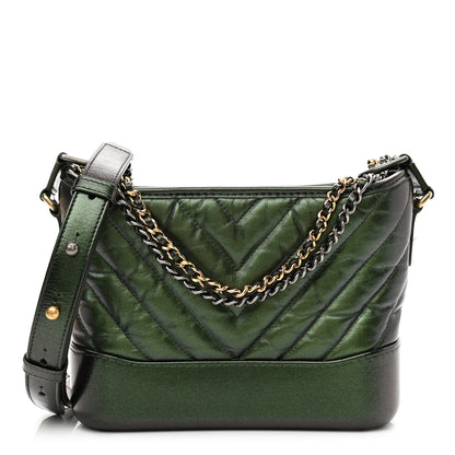 Chanel Metallic Calfskin Chevron Quilted Small Gabrielle Hobo Green 1 of 11