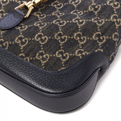Gucci Jacquard Denim GG Monogram Small Jackie 1961 Hobo Black Ivory 4 of 8