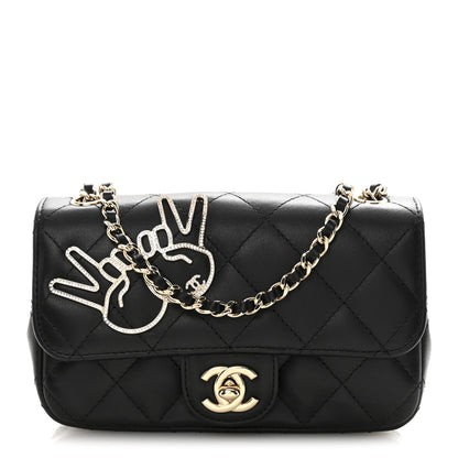Chanel Lambskin Quilted Extra Mini V For Victory Flap Black 1 of 11