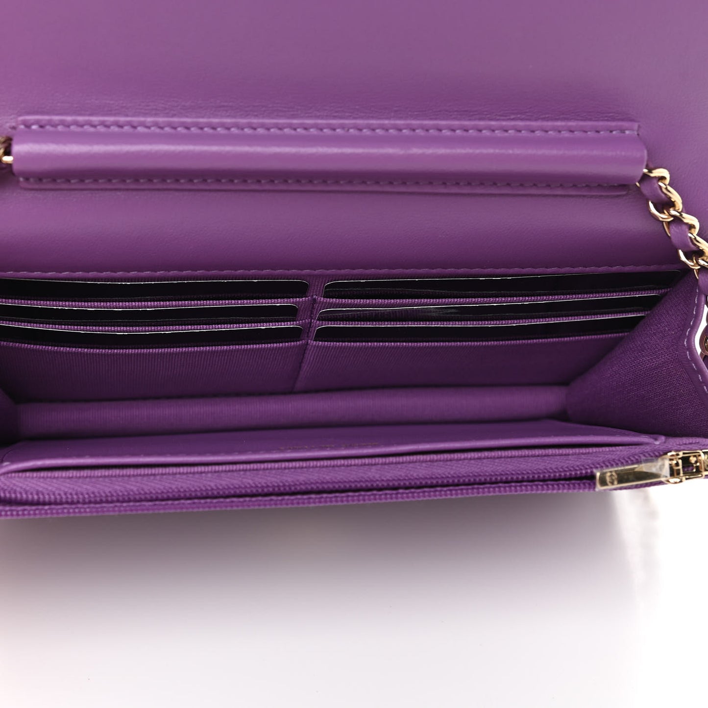 Lambskin Quilted Wallet On Chain WOC Purple