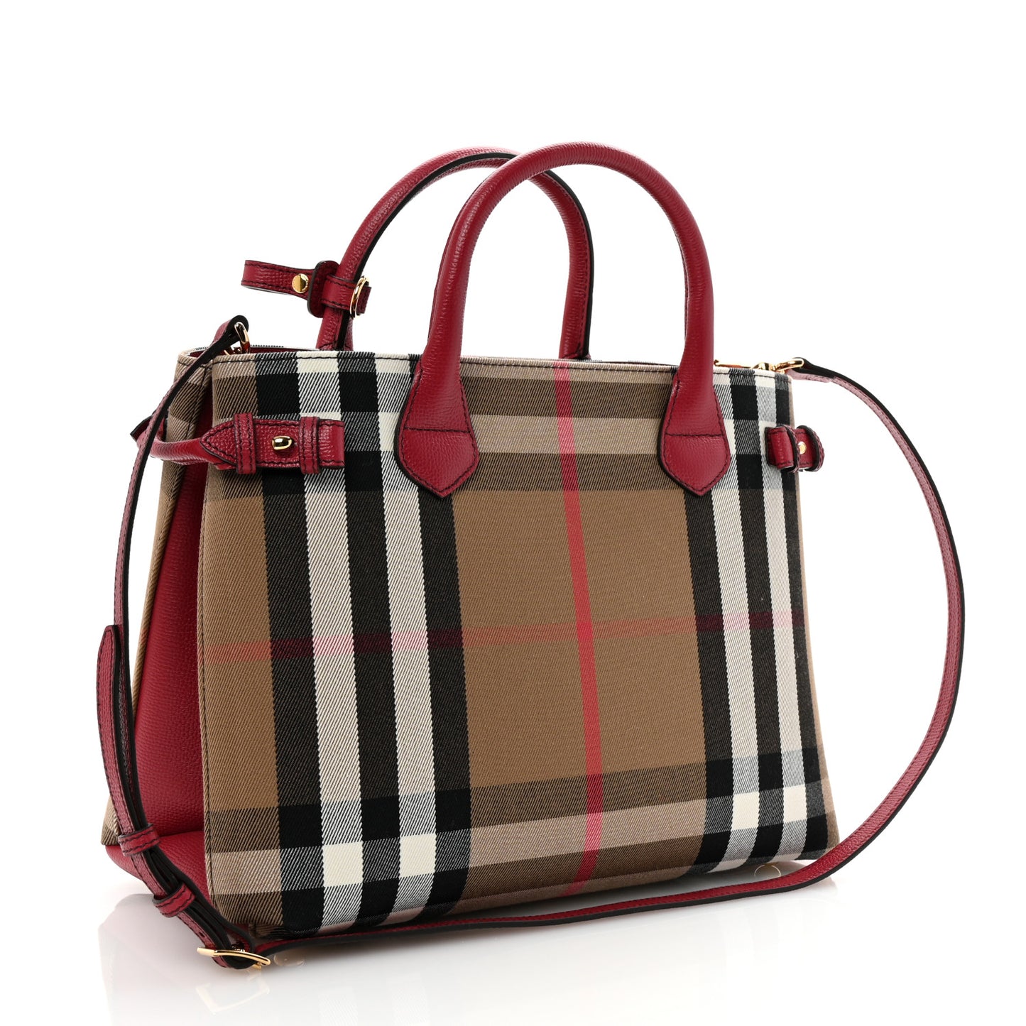 House Check Grainy Calfskin Medium Banner Tote Russet Red