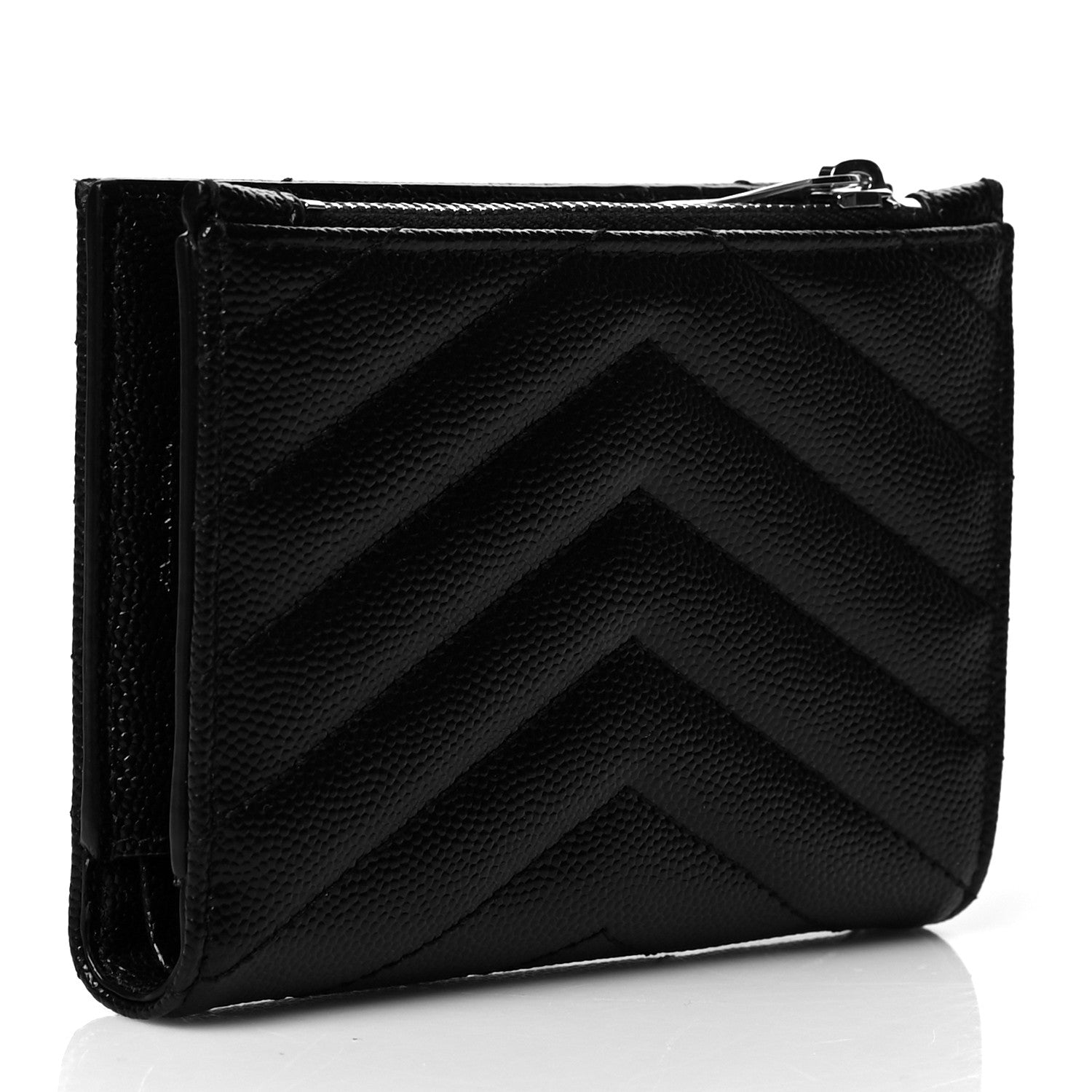 Saint Laurent Grain De Poudre Matelasse Chevron Monogram Zipped Two-Part Wallet Black 3 of 7